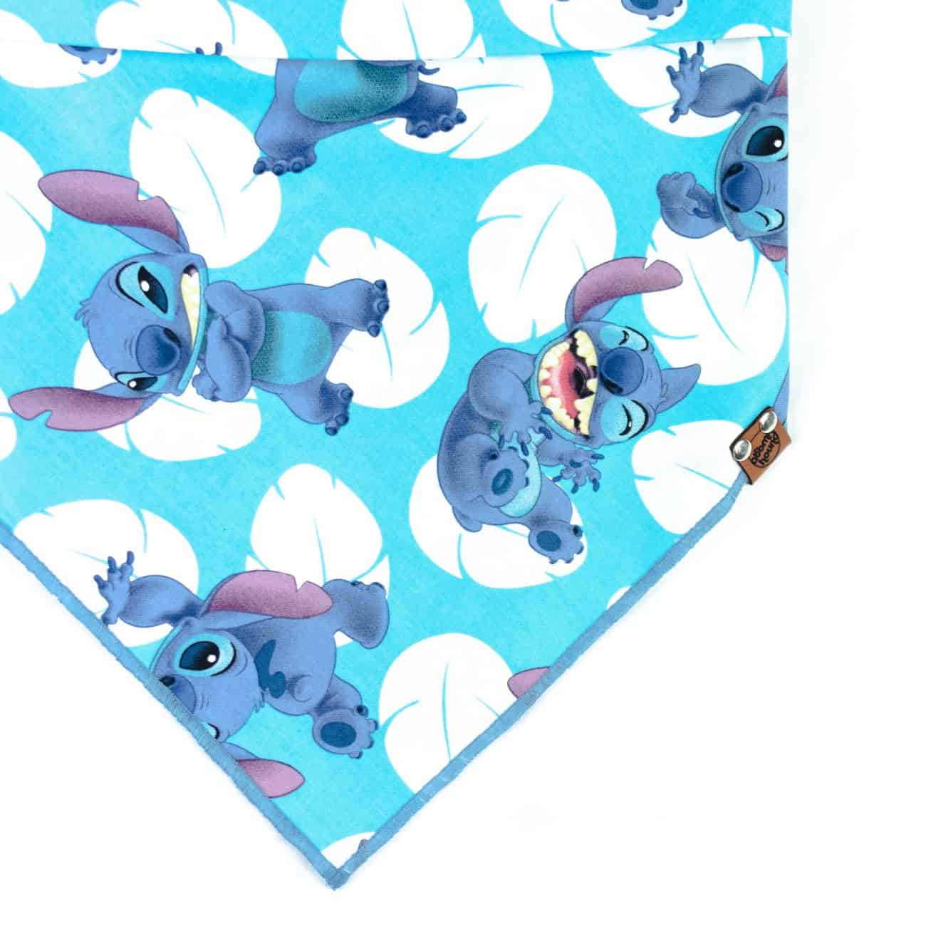 Cartoon Character Stitch with White leaves and blue background dog bandana