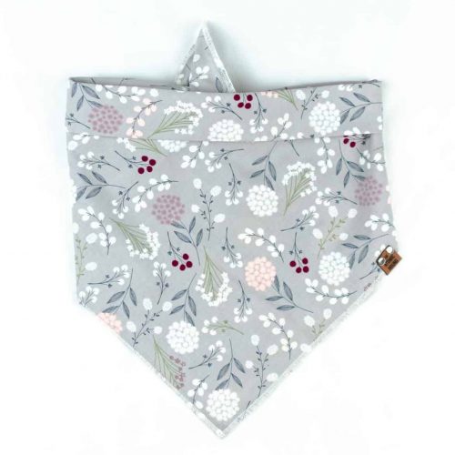 Grey Floral Dog Bandana With Pink and Red Flowers