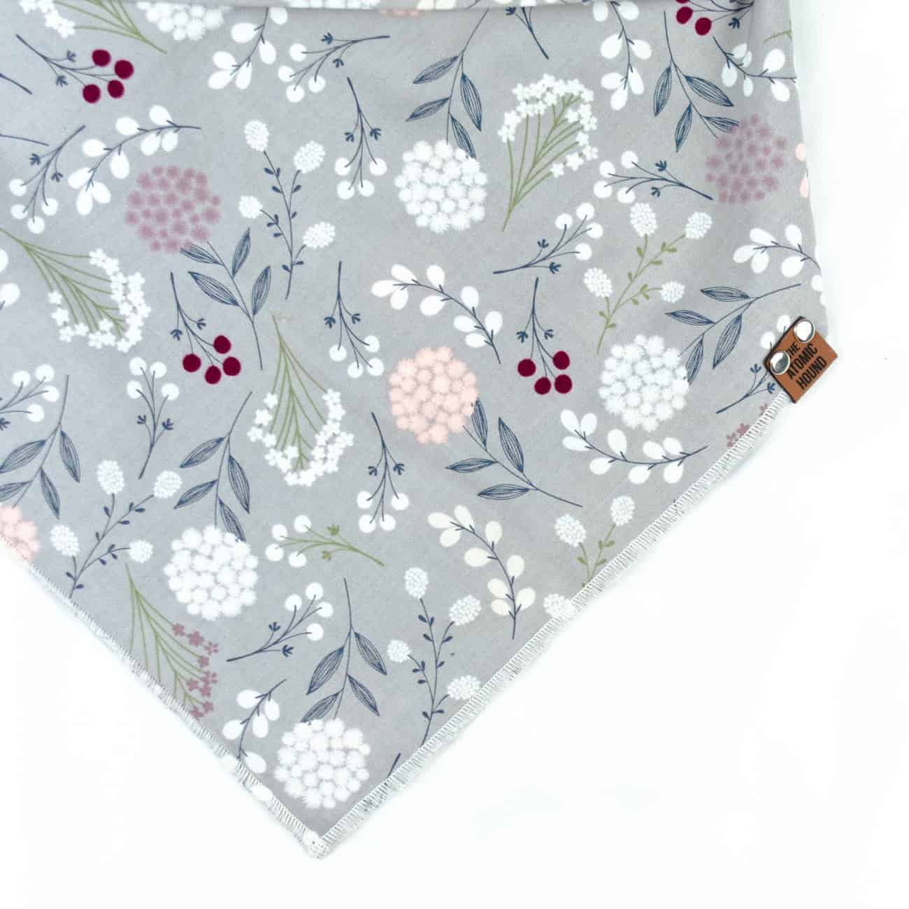 Grey Floral Dog Bandana With Pink and Red Flowers