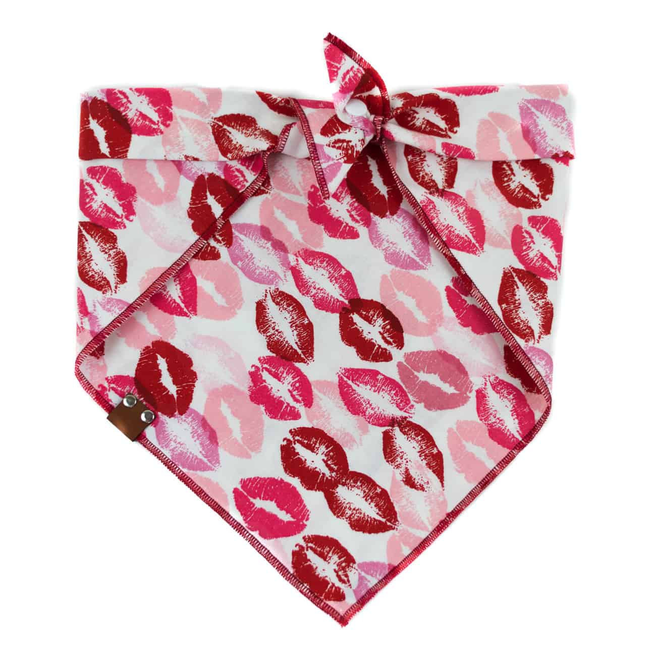 Red, pink and burgundy kisses on white background dog bandana