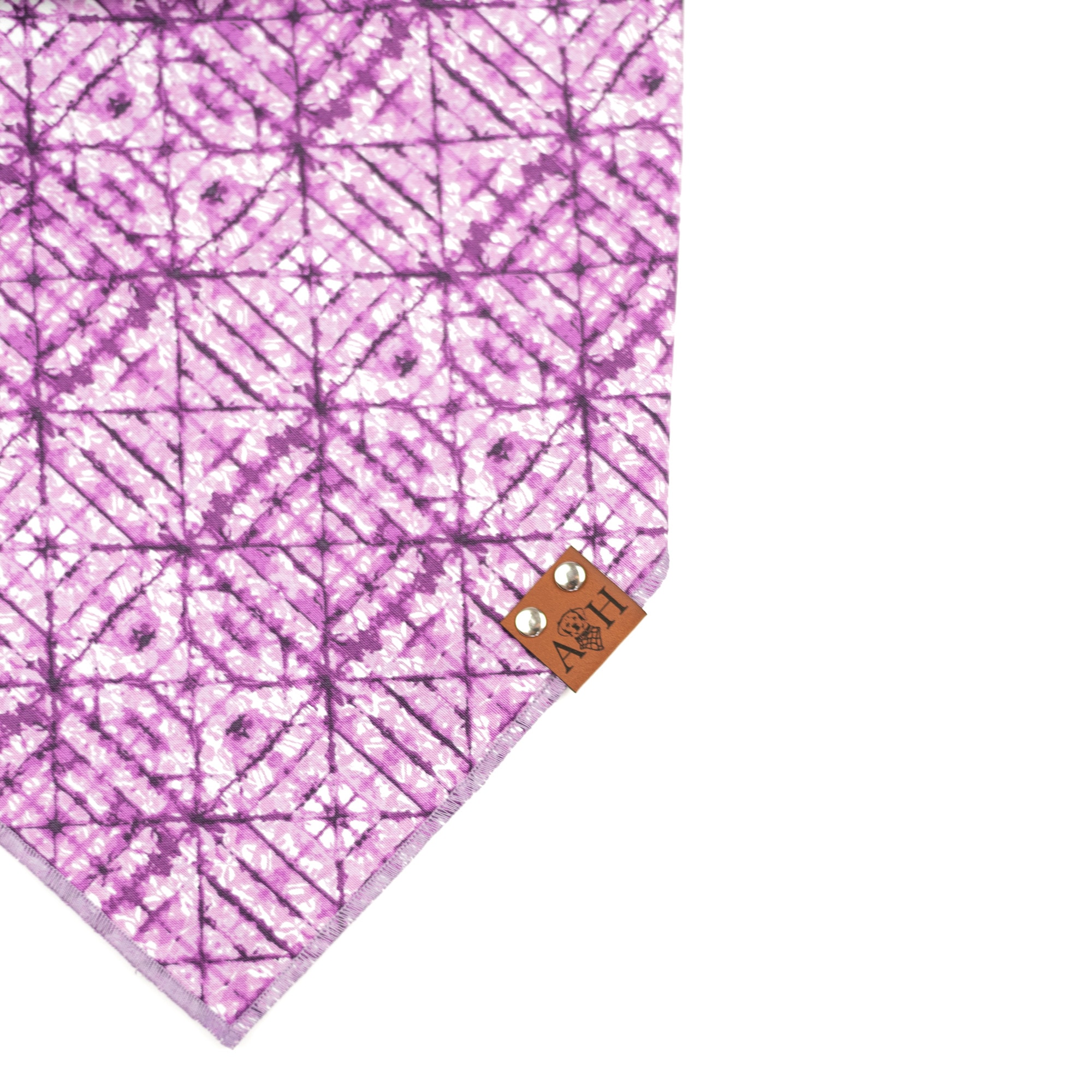 Purple criss cross tie dye pattern dog bandana