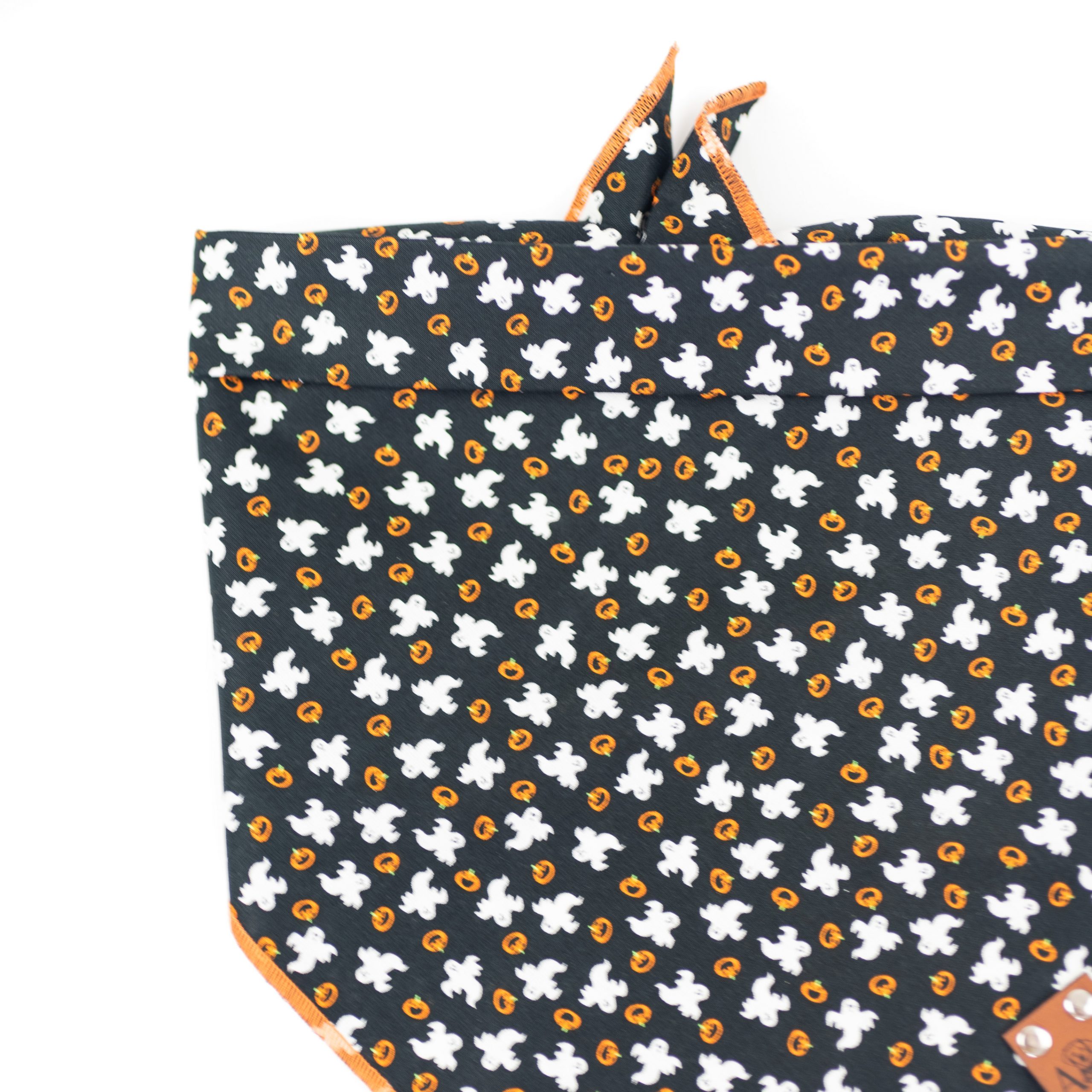 Black Dog Bandana with white ghosts and orange pumpkins for halloween