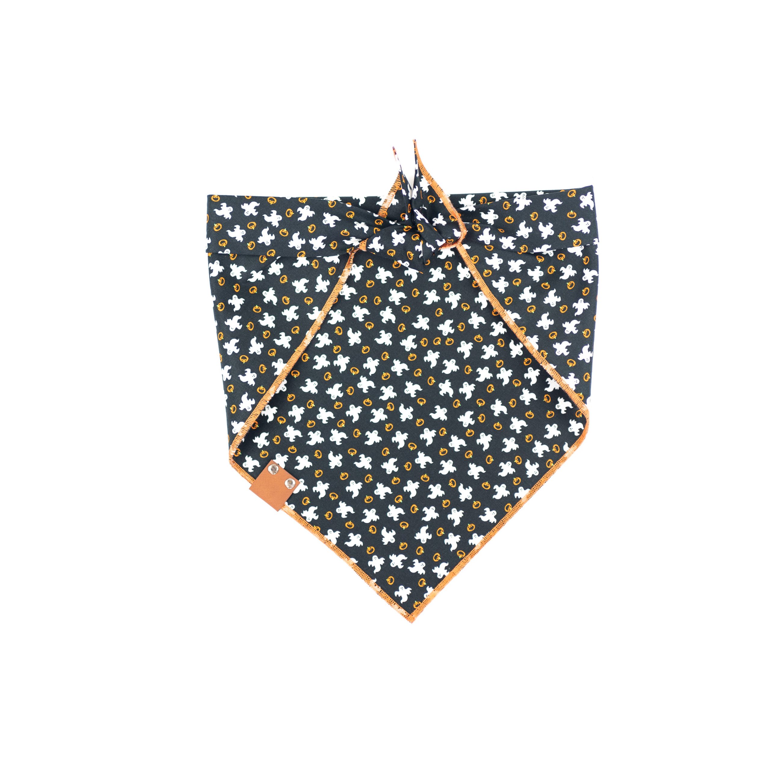 Black Dog Bandana with white ghosts and orange pumpkins for halloween