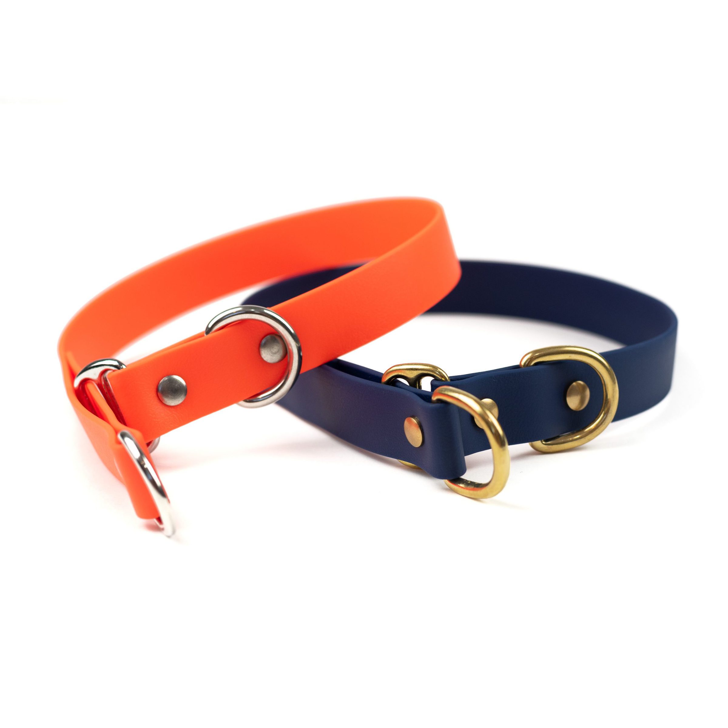 orange, stainless steel and navy solid brass classic 1" limited slip collar
