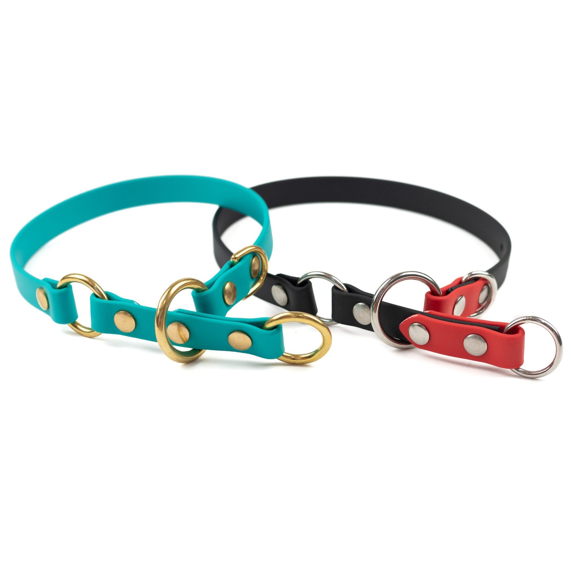 black, red, stainless steel and teal, brass 5/8" o-ring limited slip dog collar