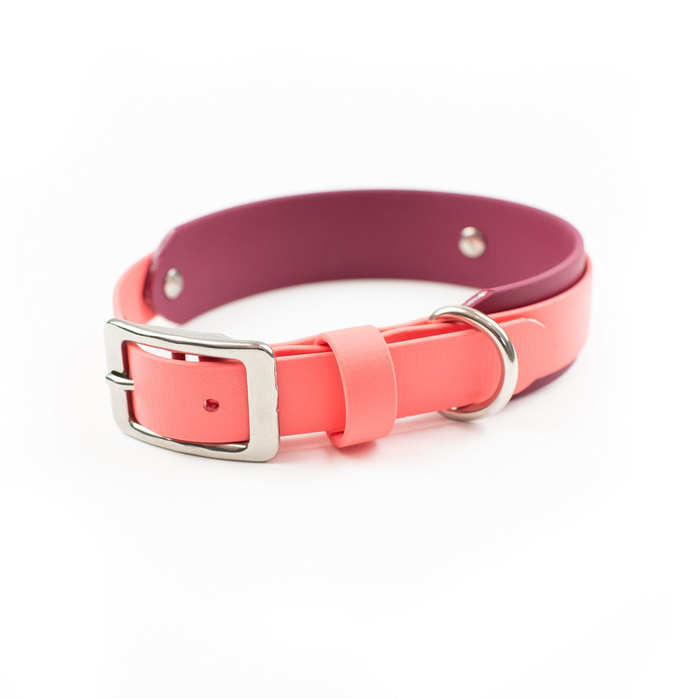 Coral and Burgundy 1.5" Layered Adventure Dog Collar