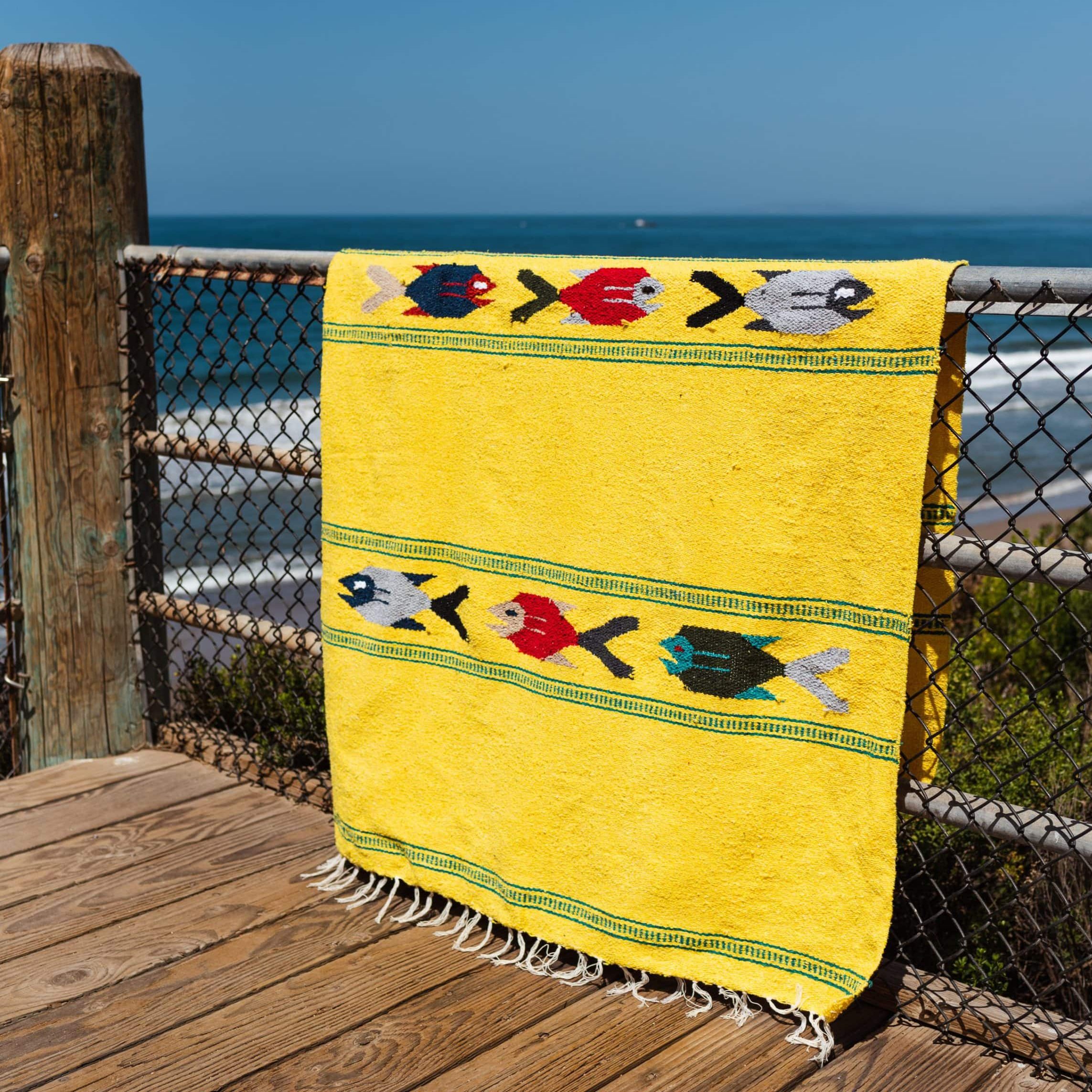 Yellow mexican blanket "under the sea blanket" with colored fish